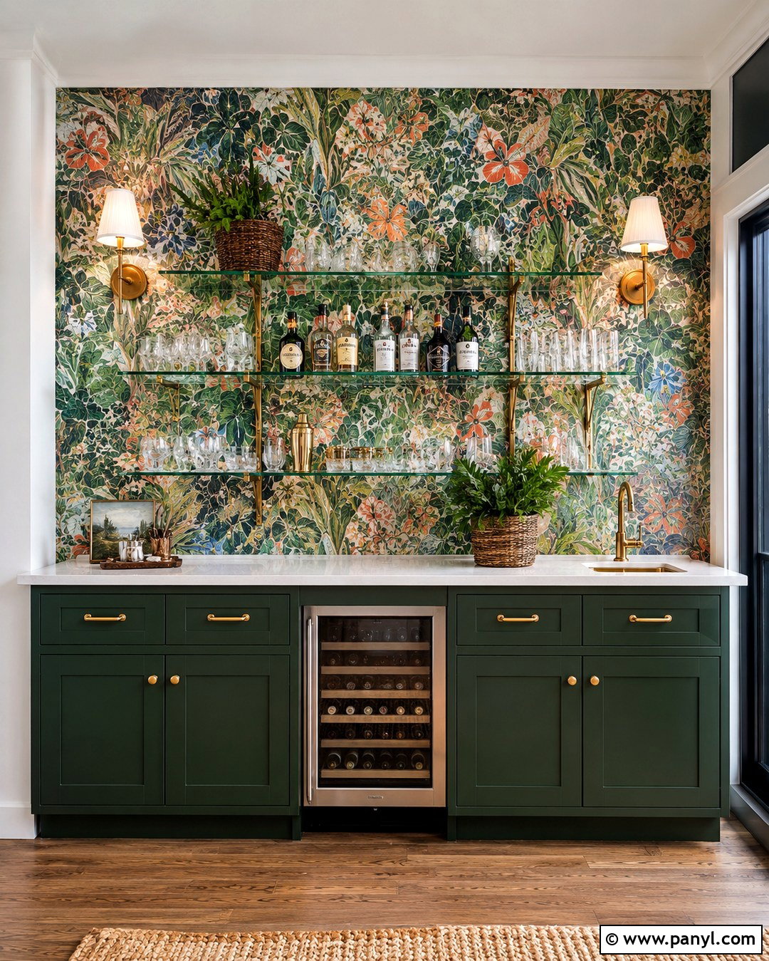 Botanical Wallpaper Home Bar Accent Wall - 20 Home Bar Accent Wall Ideas