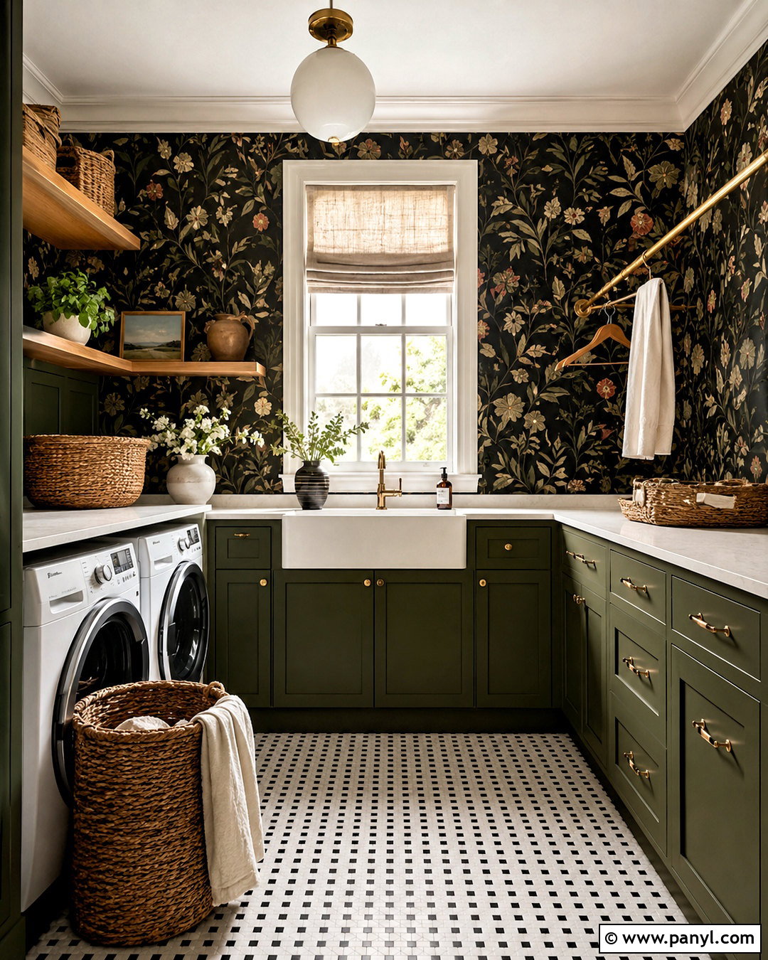 Botanical Wallpaper Laundry Room - 20 moody laundry room ideas