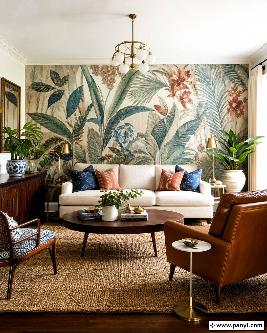 Botanical Wallpaper Living Room Accent Wall - 20 accent wall for living room ideas
