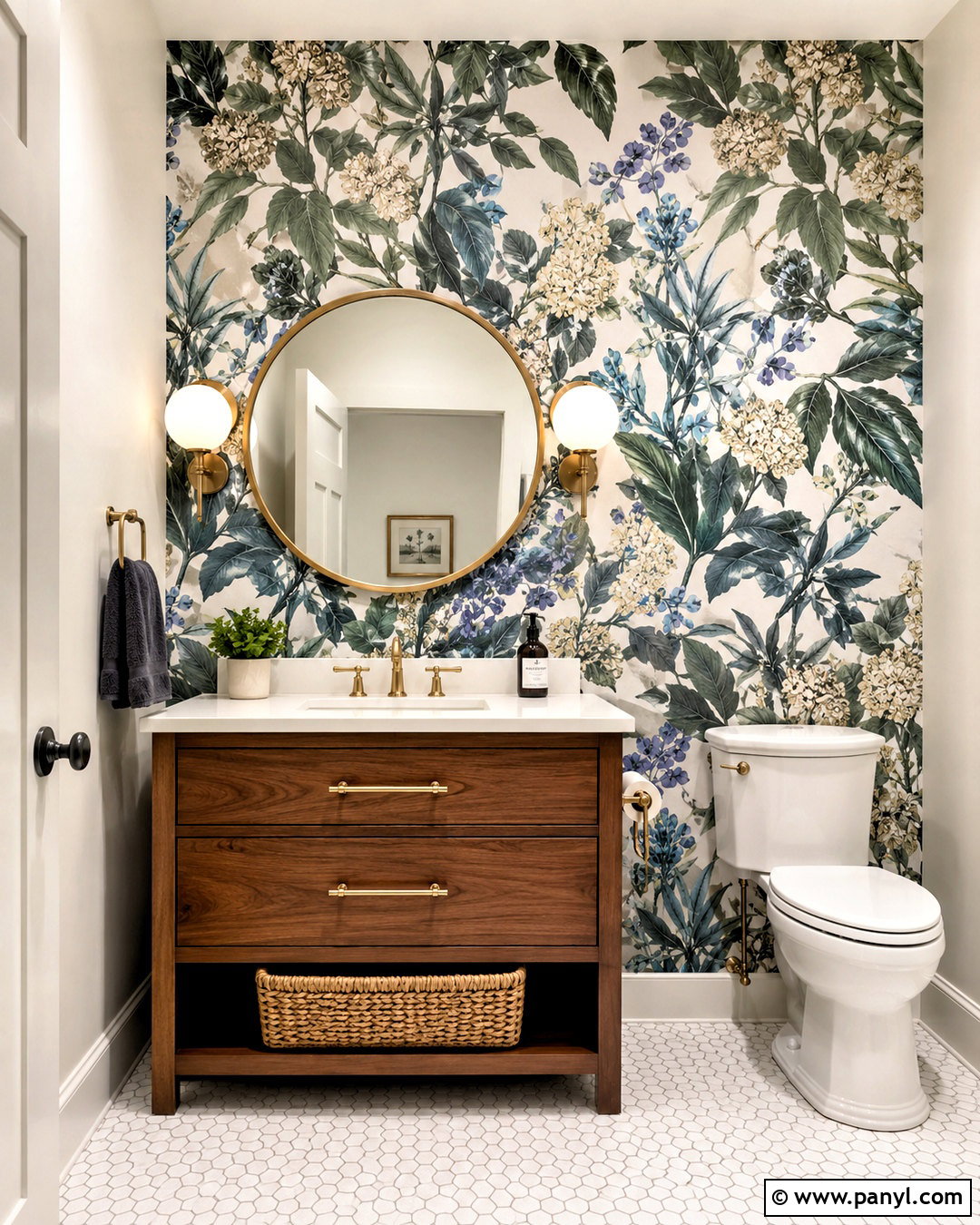 Botanical Wallpaper Powder Room Accent Wall - 20 powder room accent wall ideas
