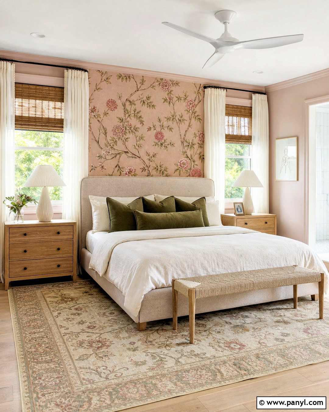 Botanical Wallpaper With Blush Pink Walls - 20 wallpaper combo ideas