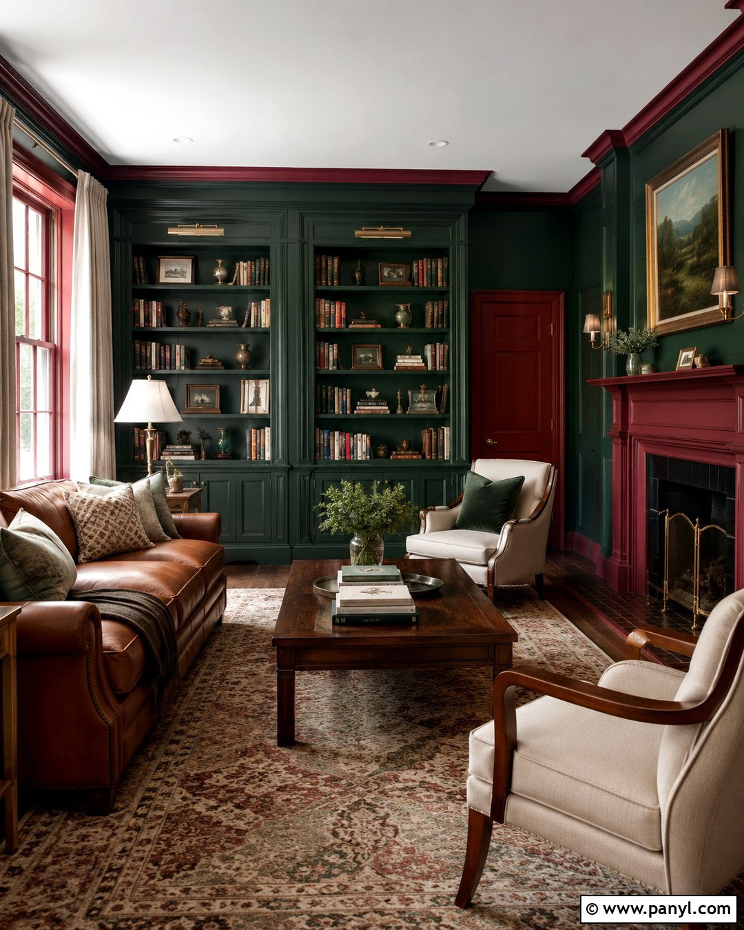 Bottle Green And Cranberry Red Library - 20 Red And Green Walls