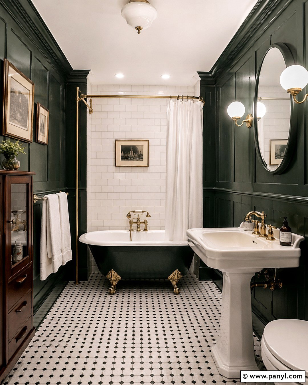 Bottle Green Victorian Bathroom - 20 Victorian Green Walls