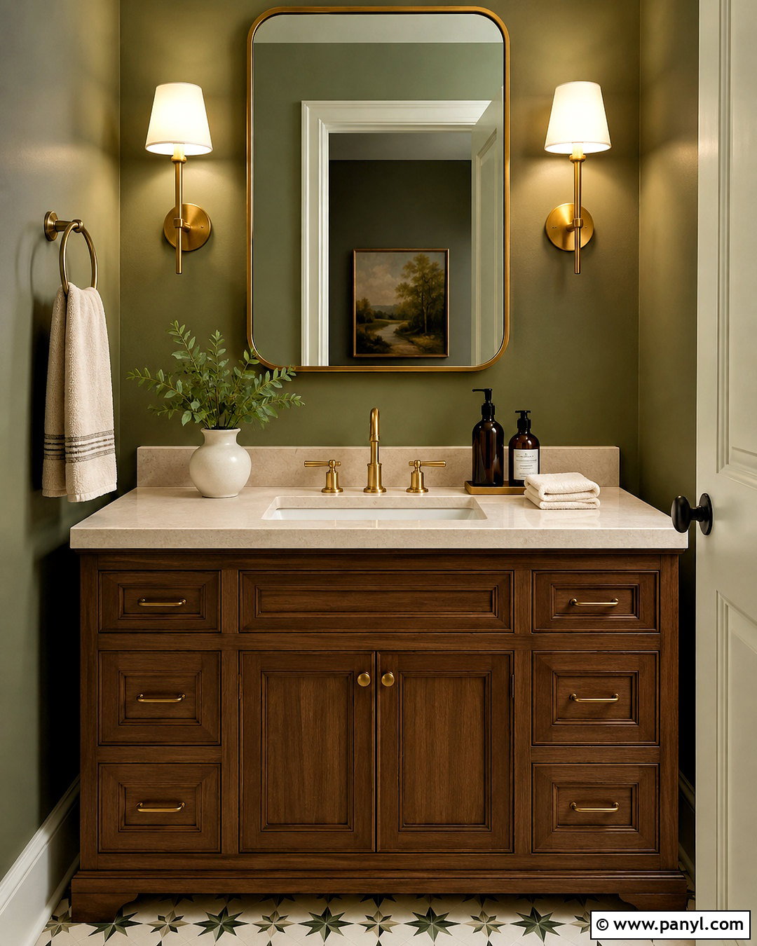 Brass Gold With Olive Green Walls - 20 What Colours Go With Olive Green Walls