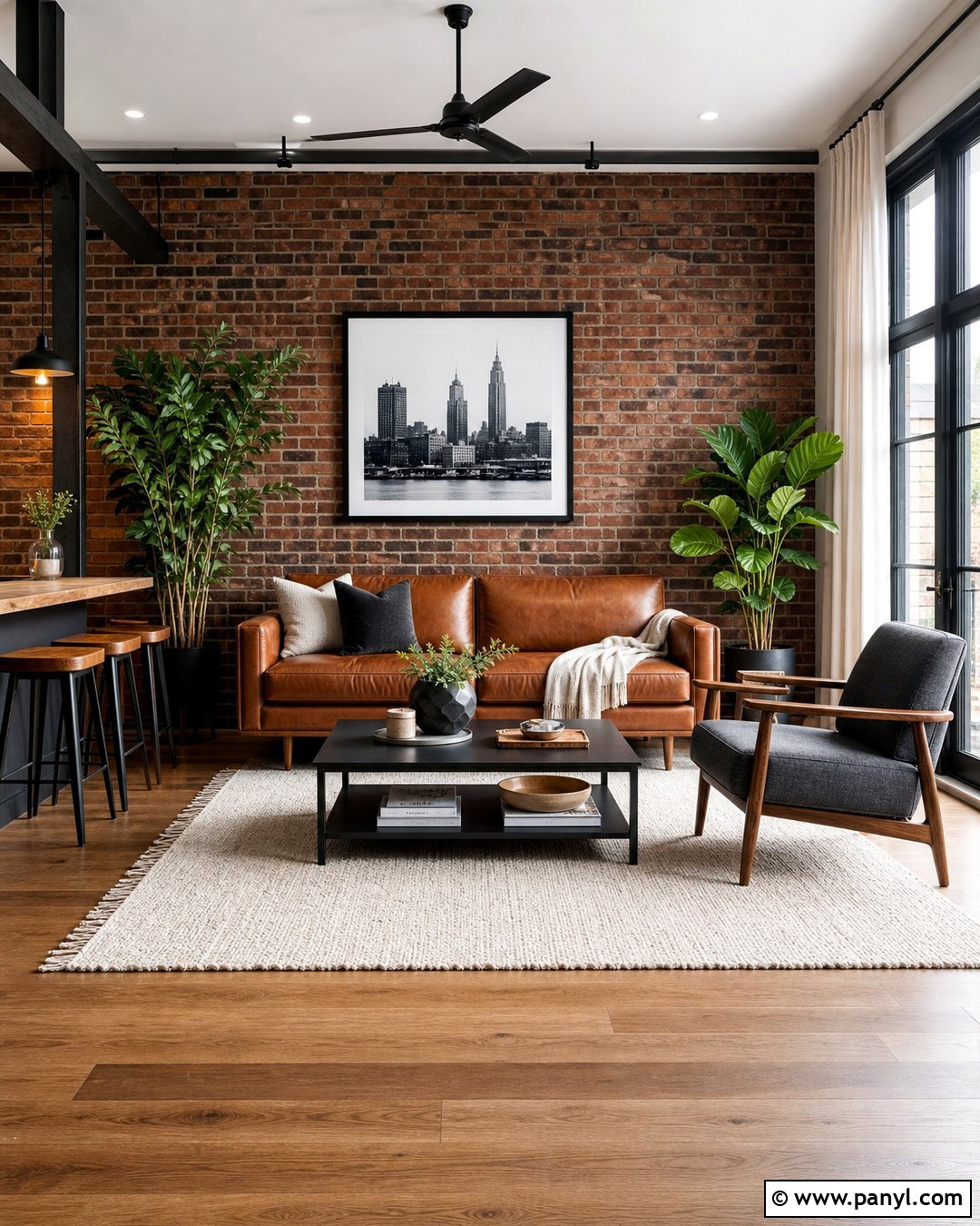 Brick Contrast Wall Loft Living Room - 30 Contrast Wall Ideas