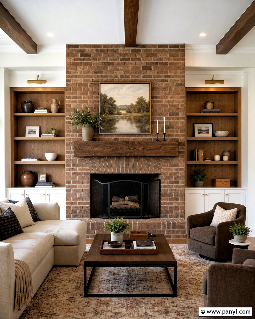 Brick Fireplace With Built-In Shelves - 20 full wall brick fireplace makeover ideas