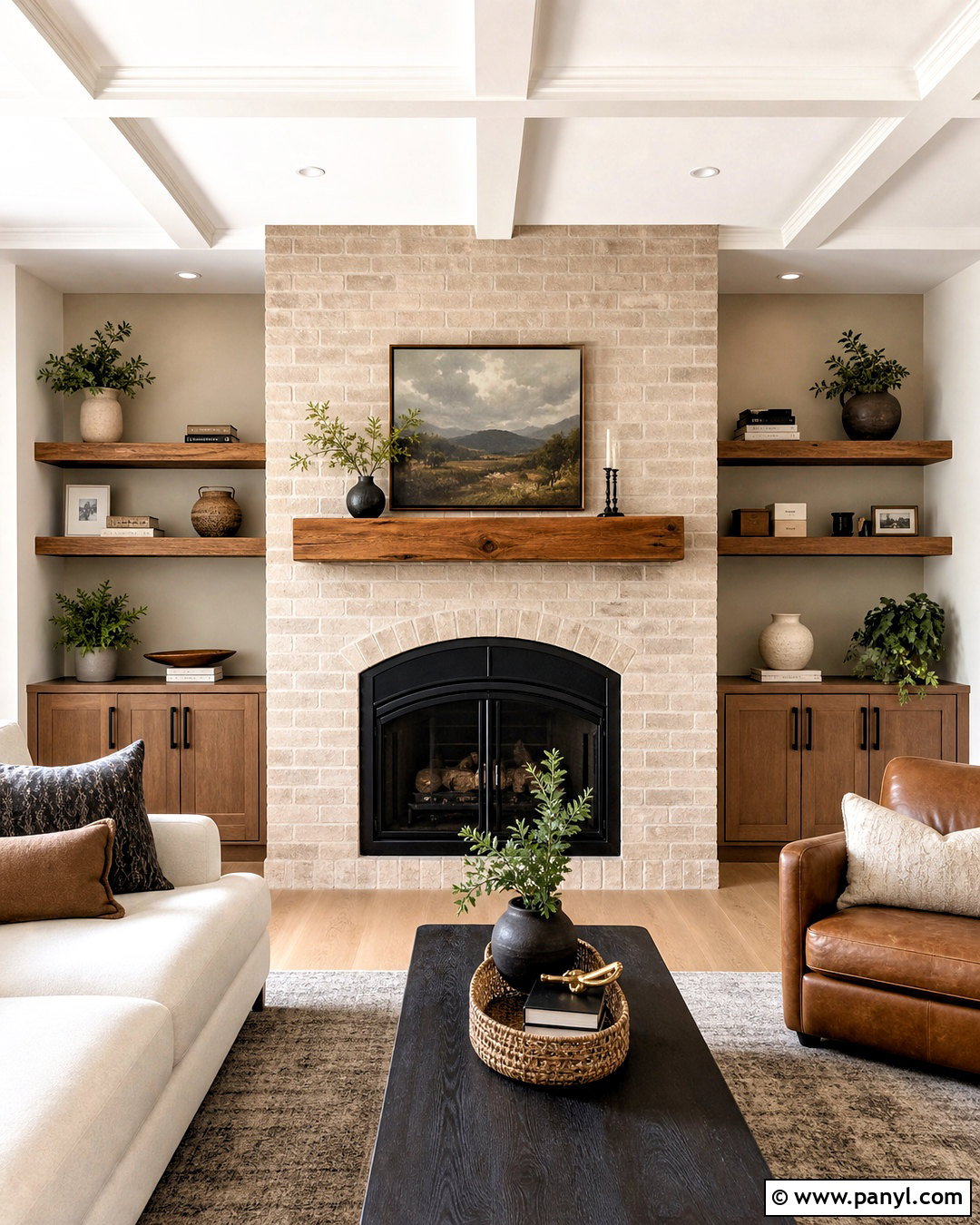Brick Fireplace With Floating Shelves - 20 full wall brick fireplace makeover ideas