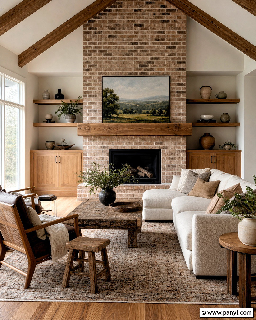 Brick Fireplace With Oak Mantel - 20 full wall brick fireplace makeover ideas