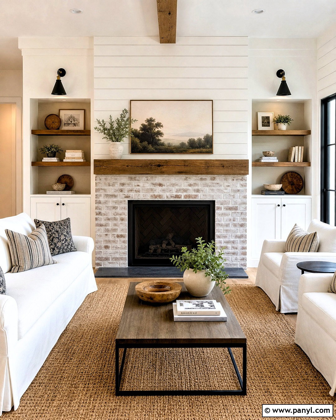 Brick Fireplace With Shiplap - 20 full wall brick fireplace makeover ideas
