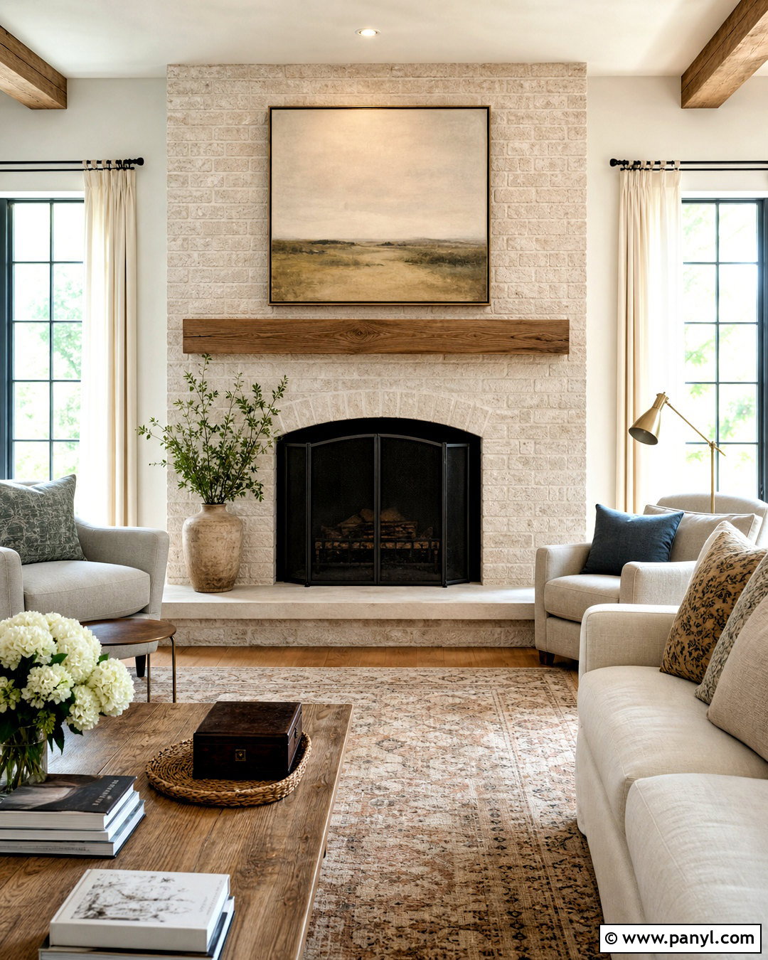 Brick Fireplace With Stone Hearth - 20 full wall brick fireplace makeover ideas