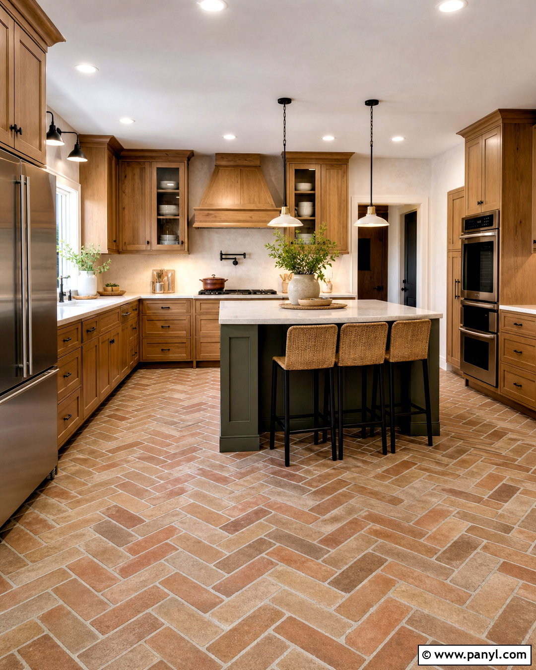 Brick Look Porcelain Flooring - 20 honey oak cabinets flooring ideas