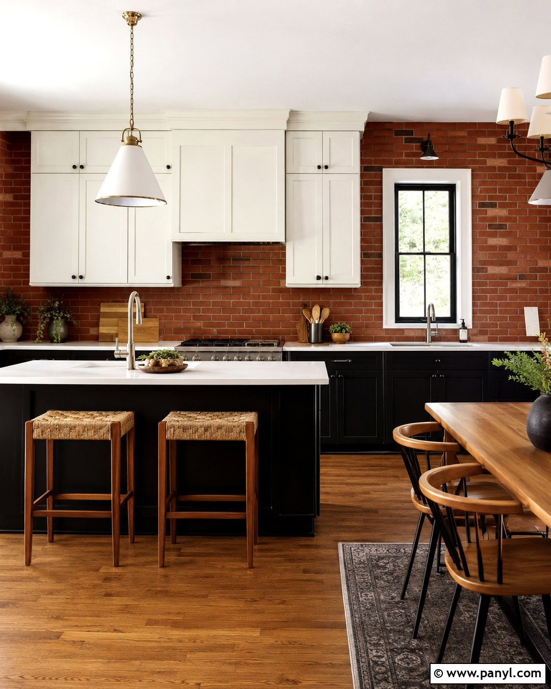 Brick Red Accent Wall Kitchen With Black Cabinets - 20 Red Accent Wall Kitchen Ideas
