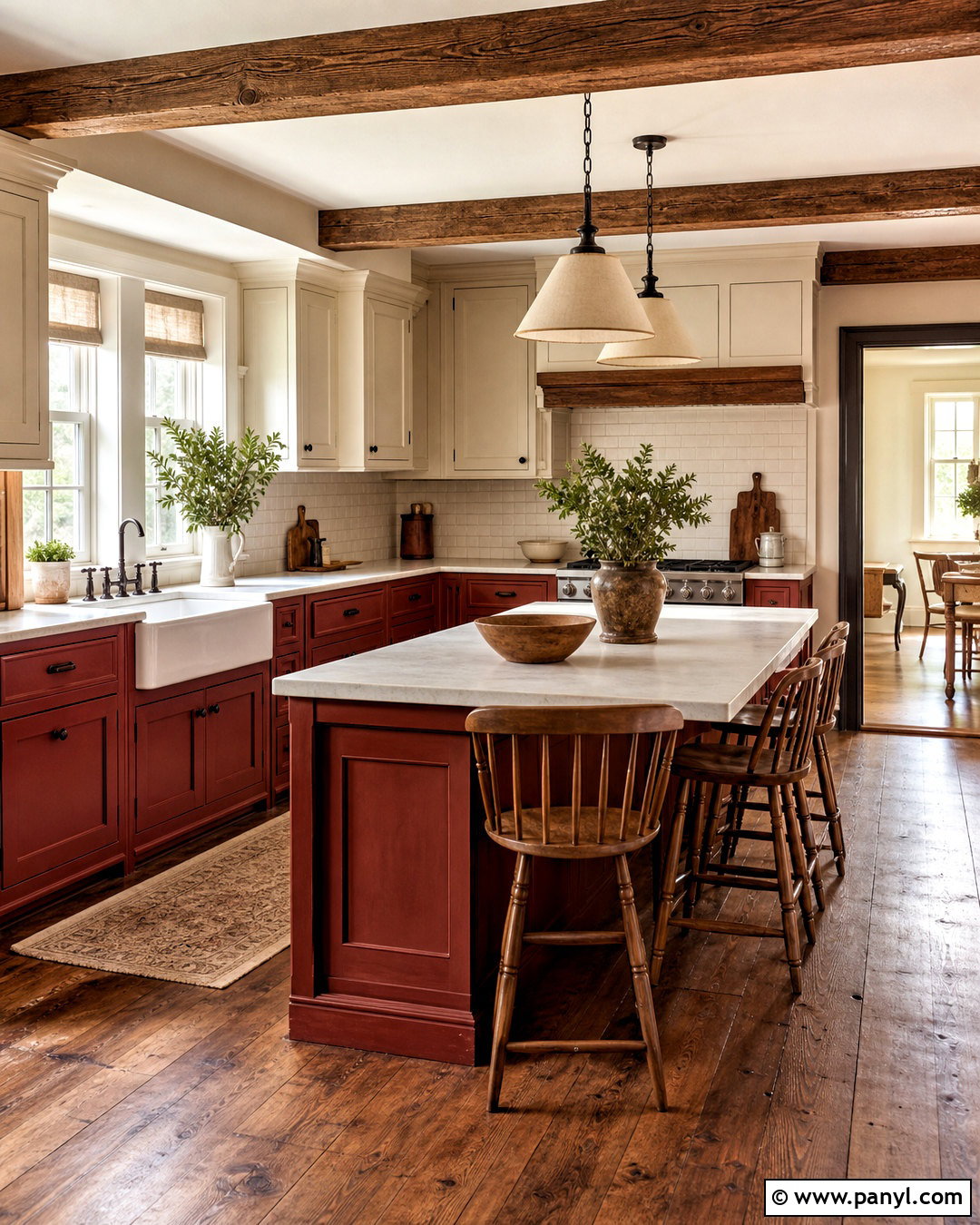 Brick Red And Cream Farmhouse Kitchen - 20 farmhouse kitchen color scheme ideas