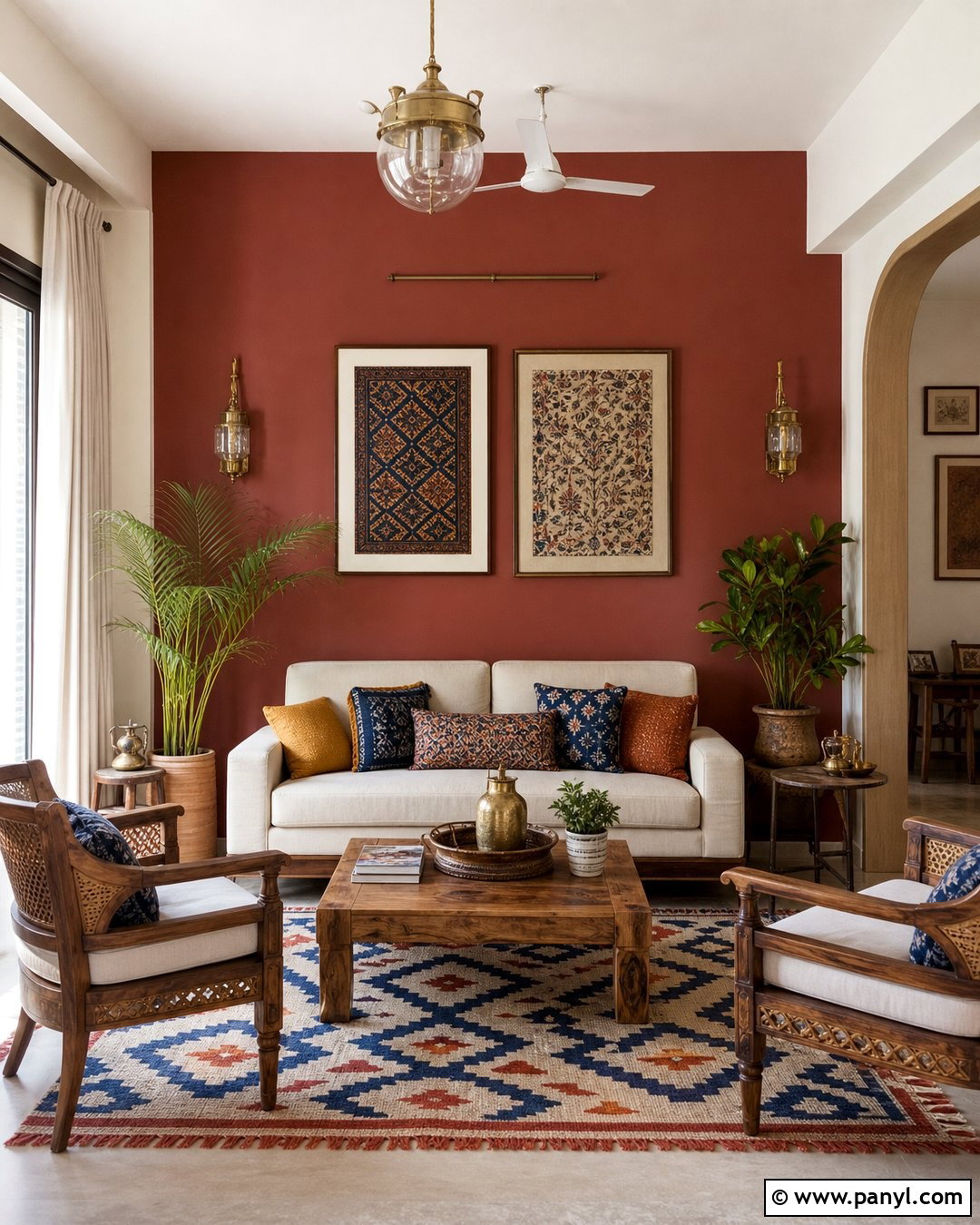 Brick Red And Off-White Living Room Walls - 30 Colour For Living Room Wall Indian Ideas