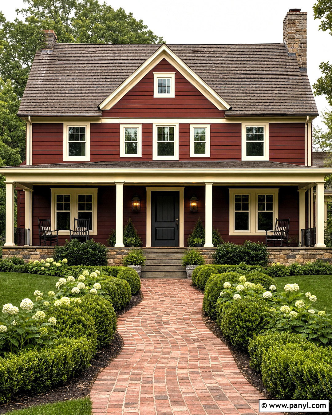 Brick Red House Color With Cream Trim - 20 house color ideas