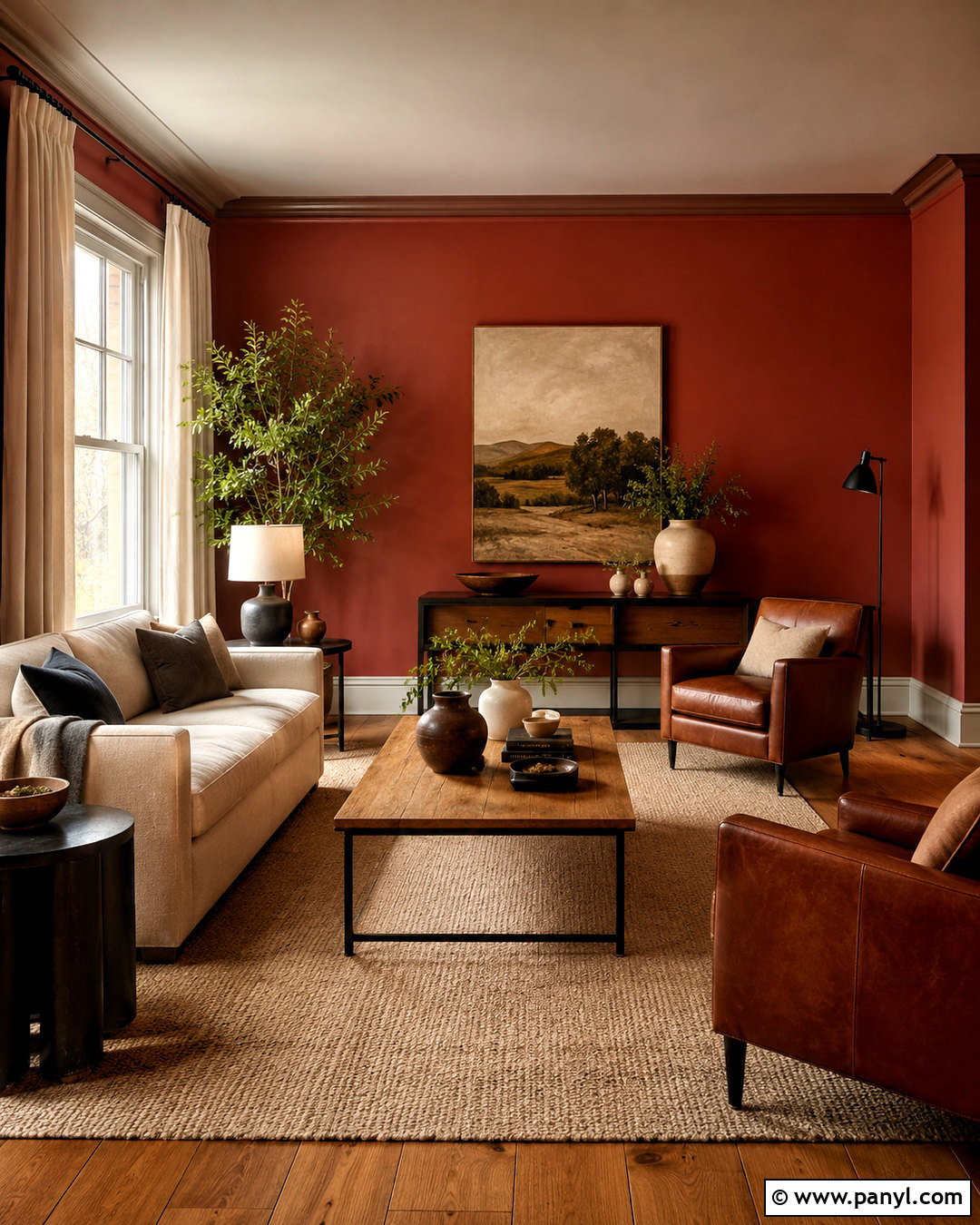 Brick Red Living Room Walls - 40 Red Walls