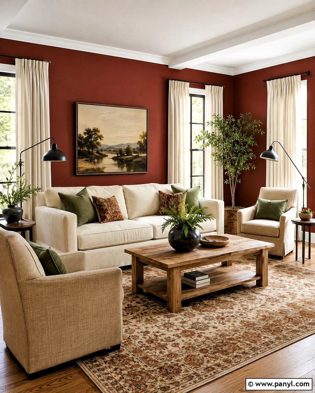 Brick Red Living Room With Cream Furniture - 20 living room red walls
