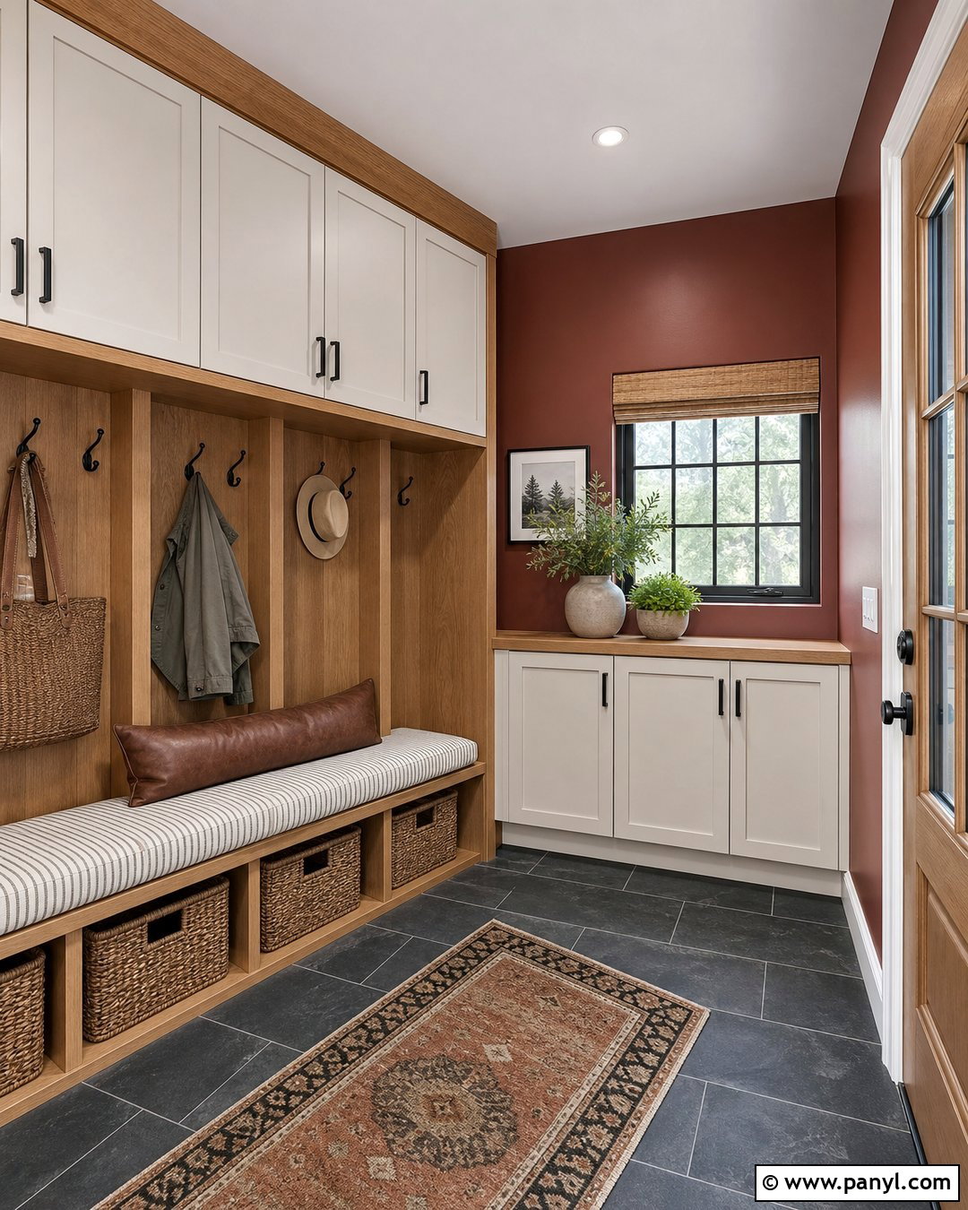 Brick Red Satin Mudroom Walls - 30 satin paint on walls