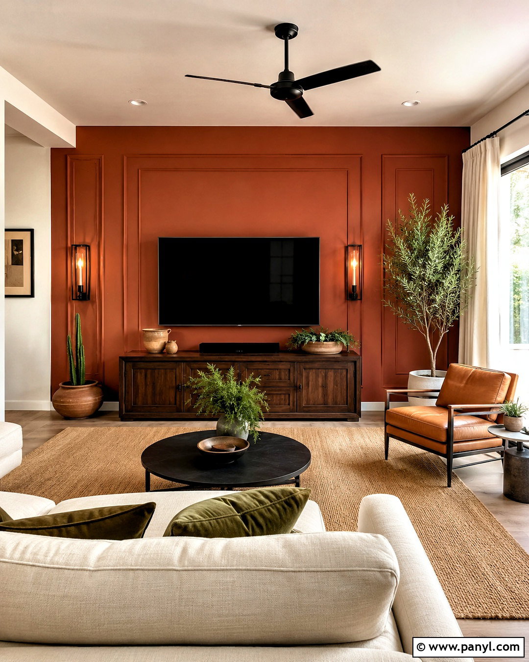 Brick Red TV Wall - 35 tv wall color ideas
