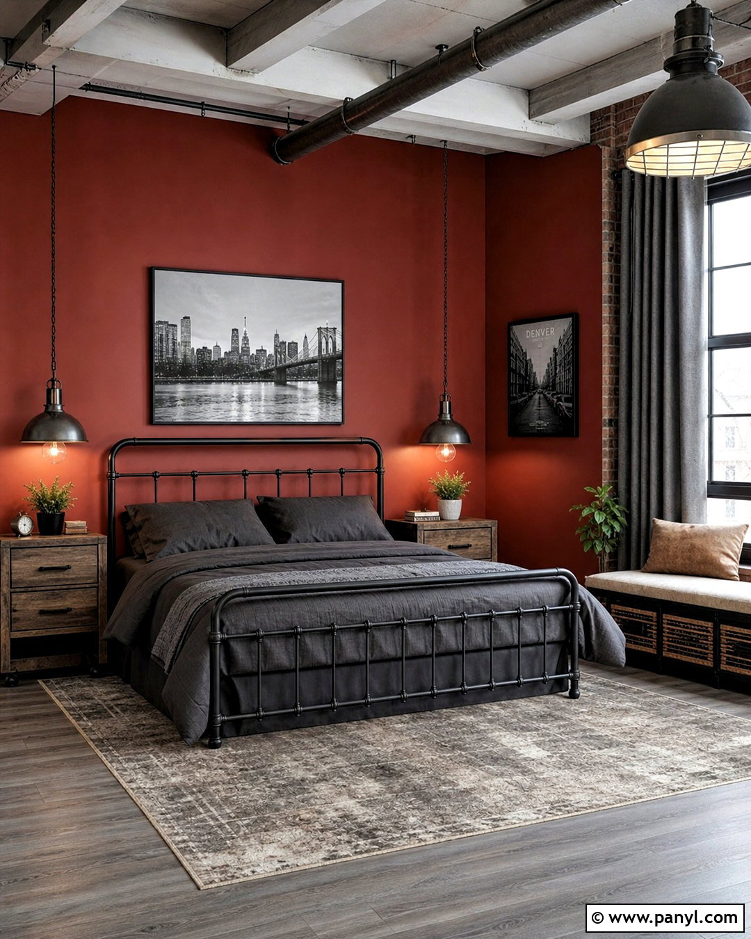 Brick Red Wall Bedroom With Industrial Decor - 20 red wall bedroom ideas