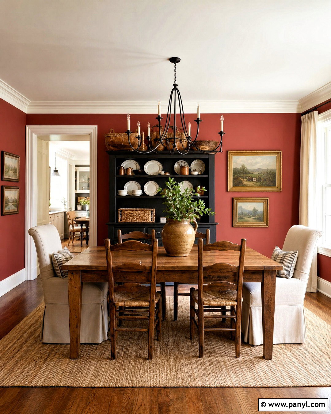 Brick Red Wall Farmhouse Dining Room - 20 red wall decor ideas