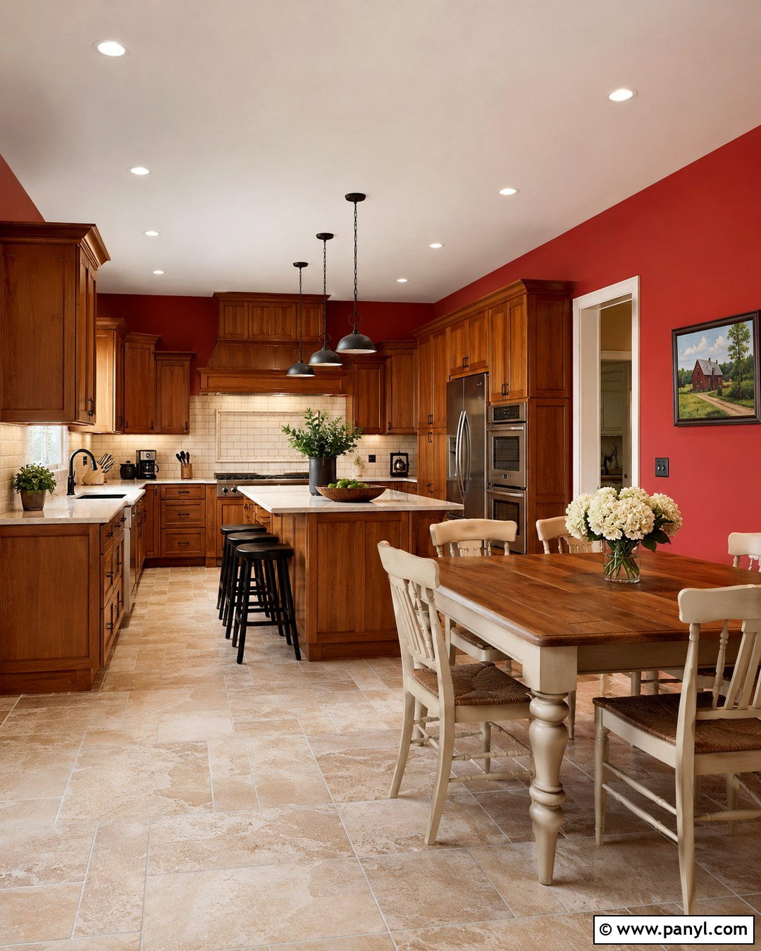 Brick Red Walls With Honey Oak Cabinets - 20 Red Kitchen Walls With Oak Cabinets