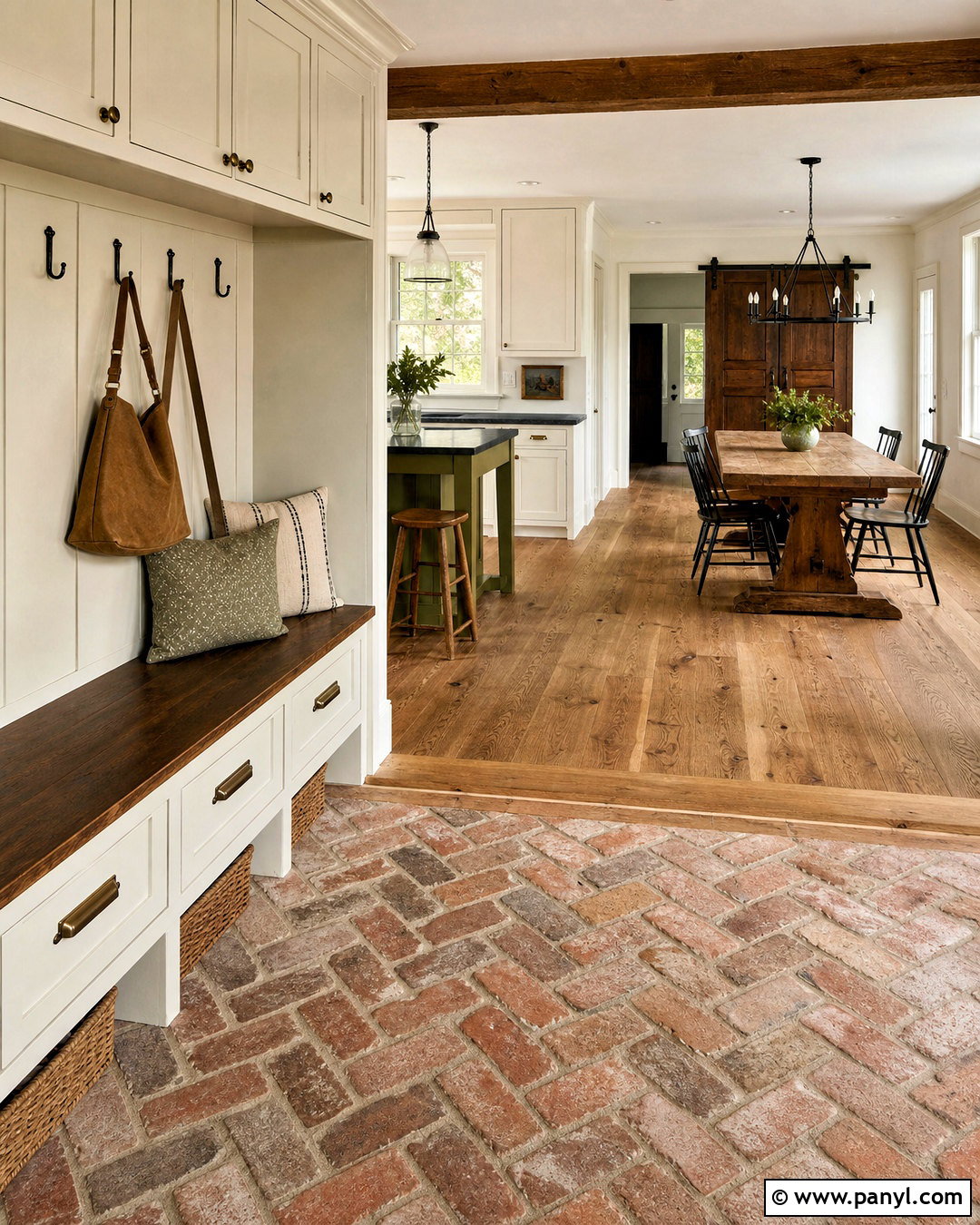 Brick Tile And Rustic Oak Hardwood - 20 tile and hardwood floor combination ideas
