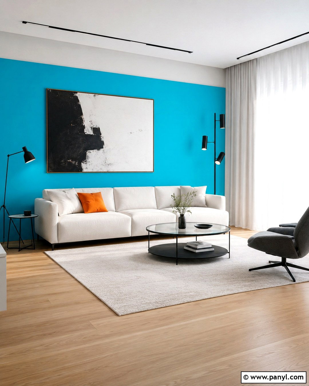 Bright Cyan Wall With Modern Furniture - 20 Cyan Wall Color Ideas