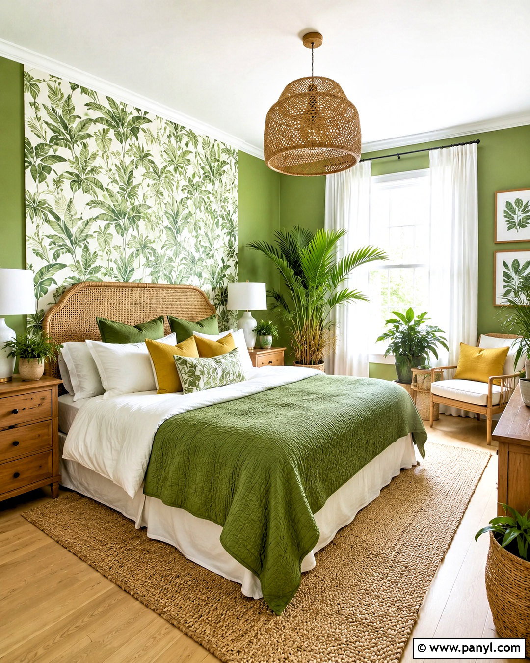 Bright Green Botanical Bedroom - 20 bright green bedroom ideas