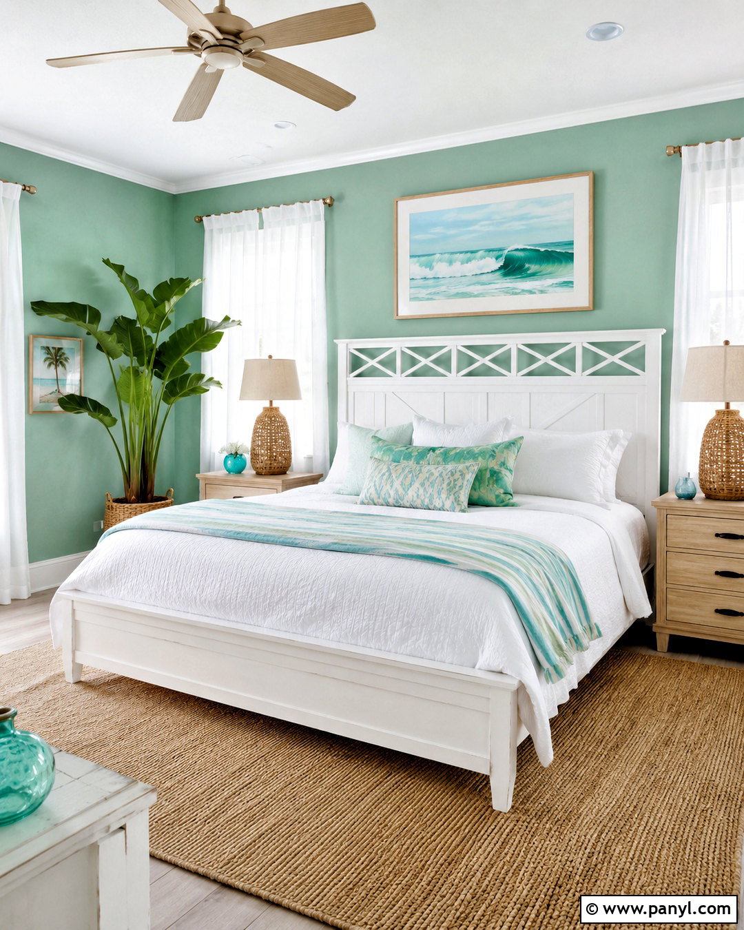 Bright Green Coastal Bedroom - 20 bright green bedroom ideas