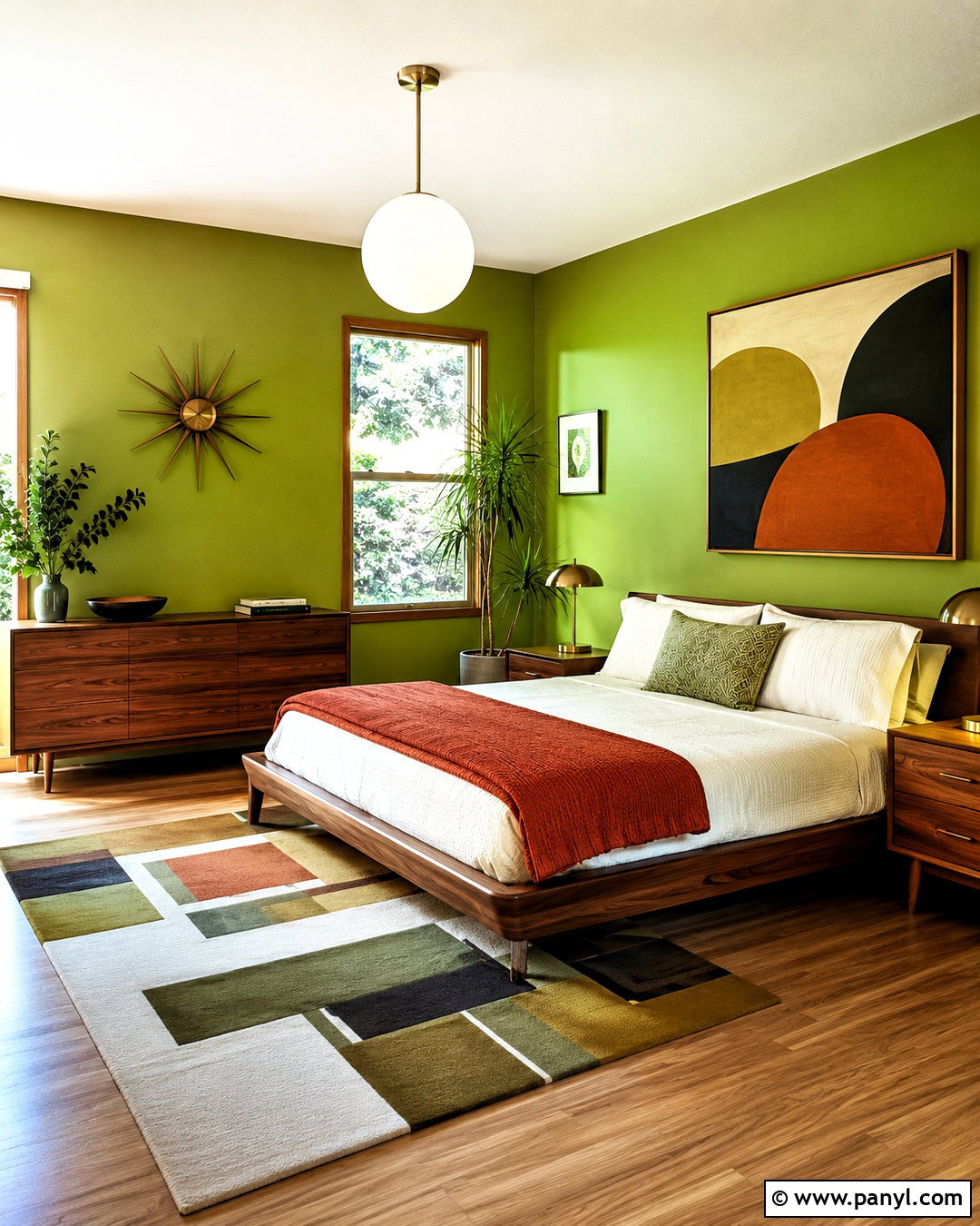 Bright Green Midcentury Bedroom - 20 bright green bedroom ideas