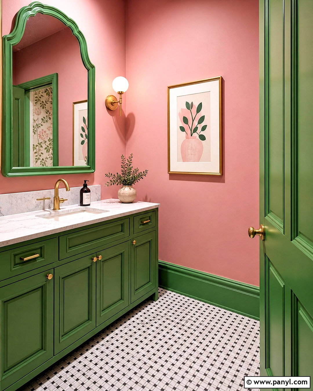 Bright Green Skirting Boards In A Pink Powder Room - 20 green skirting boards