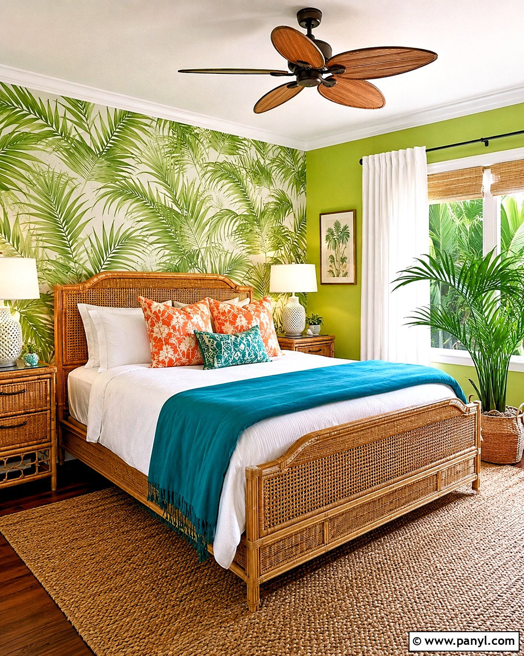 Bright Green Tropical Bedroom - 20 bright green bedroom ideas