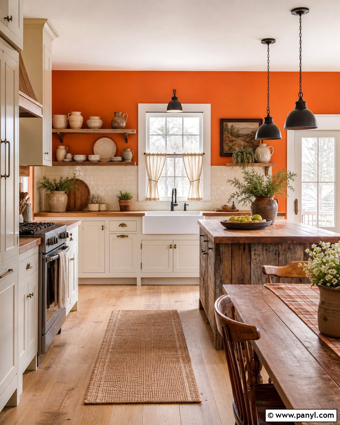 Bright Orange Kitchen Walls In A Farmhouse Kitchen - 20 bright orange kitchen walls