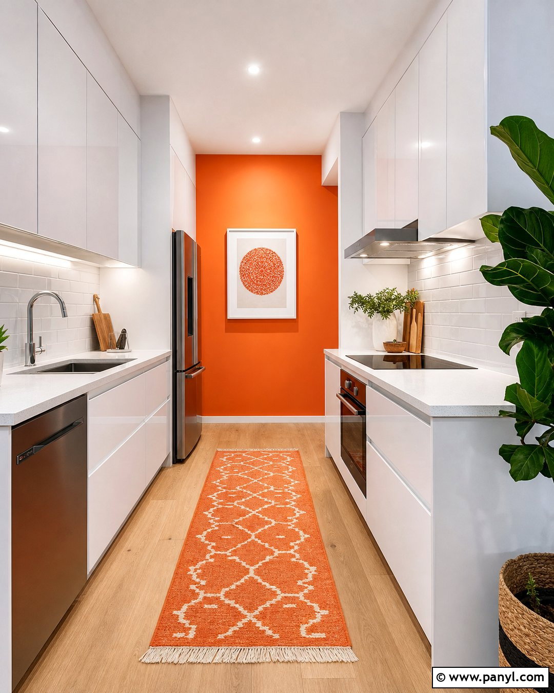 Bright Orange Kitchen Walls In A Small Galley Kitchen - 20 bright orange kitchen walls