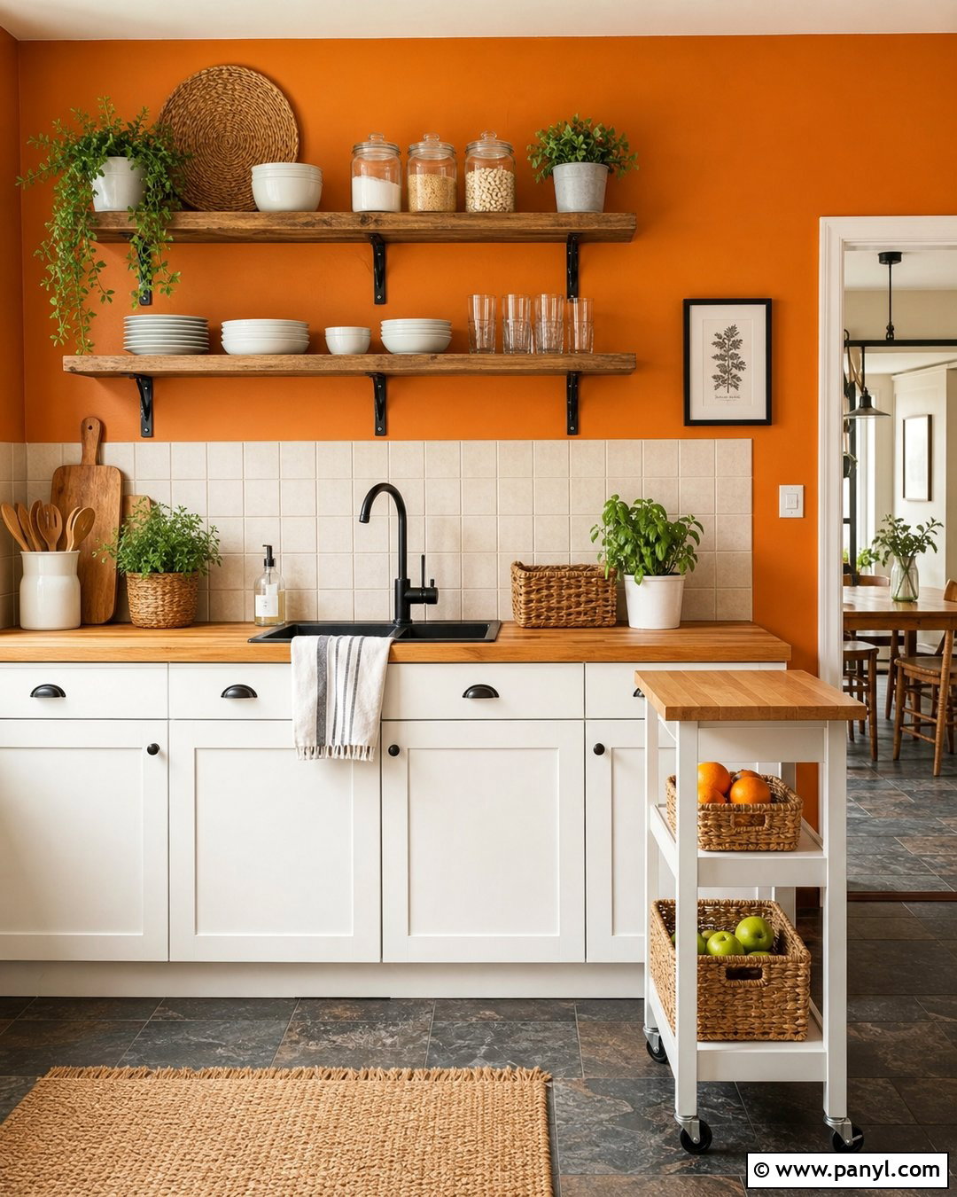 Bright Orange Kitchen Walls With Butcher-Block Counters - 20 bright orange kitchen walls