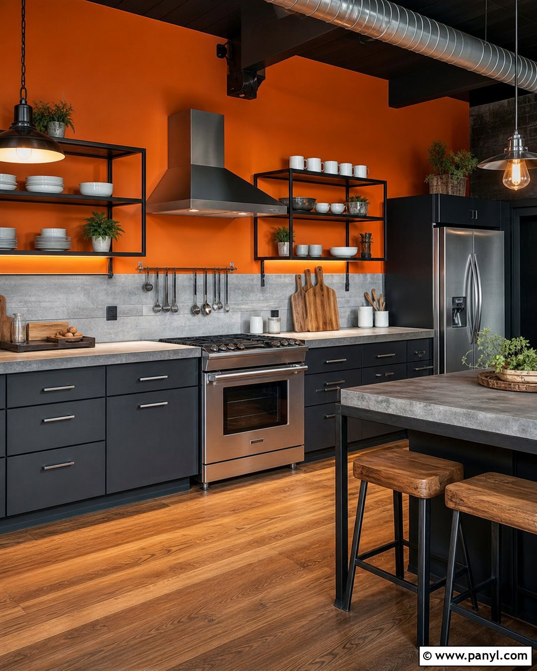 Bright Orange Kitchen Walls With Charcoal Cabinets - 20 bright orange kitchen walls