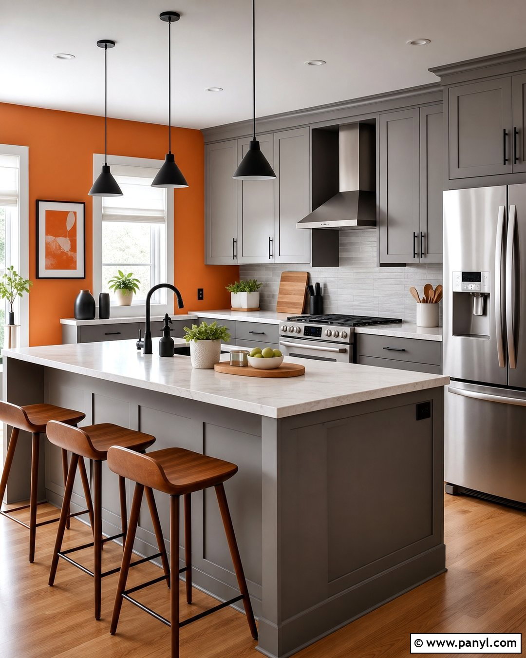 Bright Orange Kitchen Walls With Gray Cabinets - 20 bright orange kitchen walls