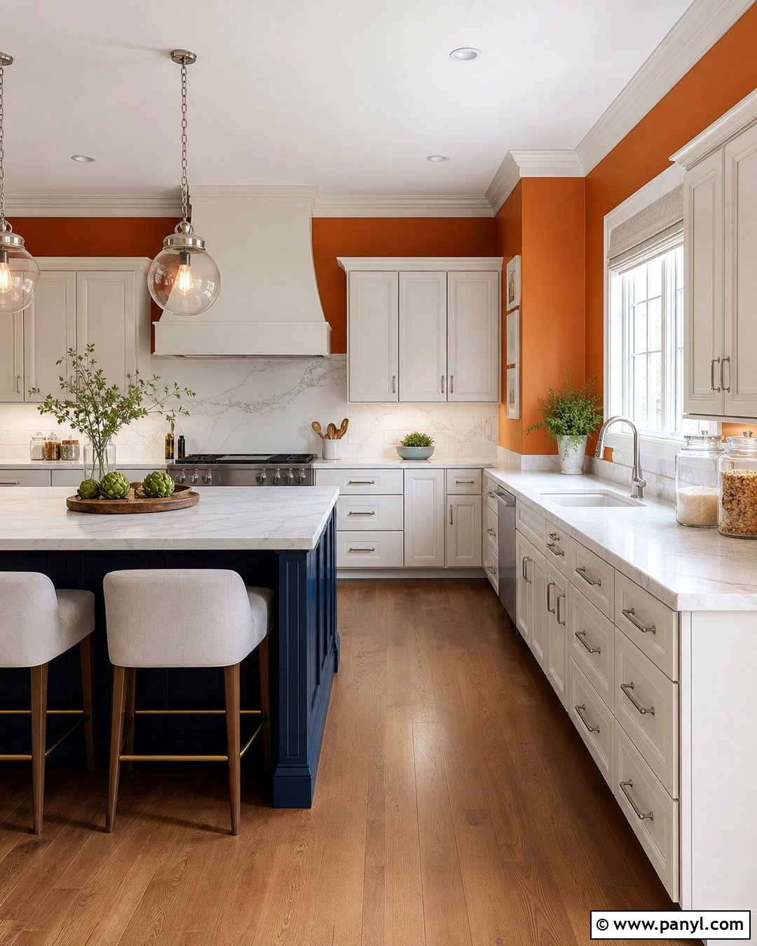 Bright Orange Kitchen Walls With Marble Counters - 20 bright orange kitchen walls