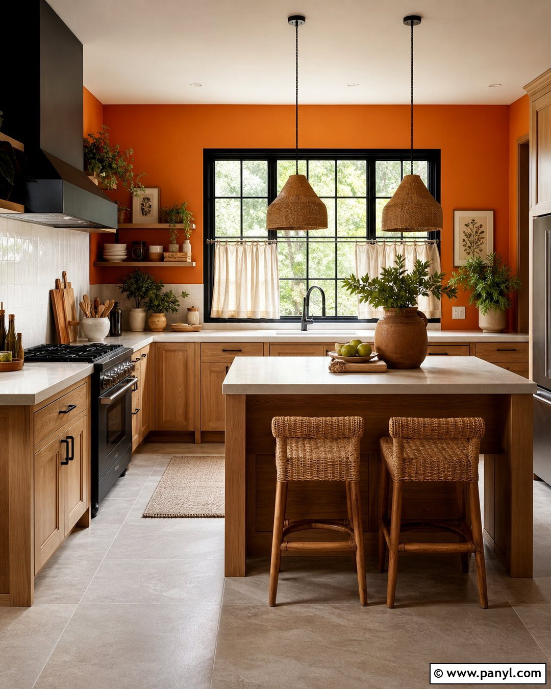 Bright Orange Kitchen Walls With Natural Oak Cabinets - 20 bright orange kitchen walls