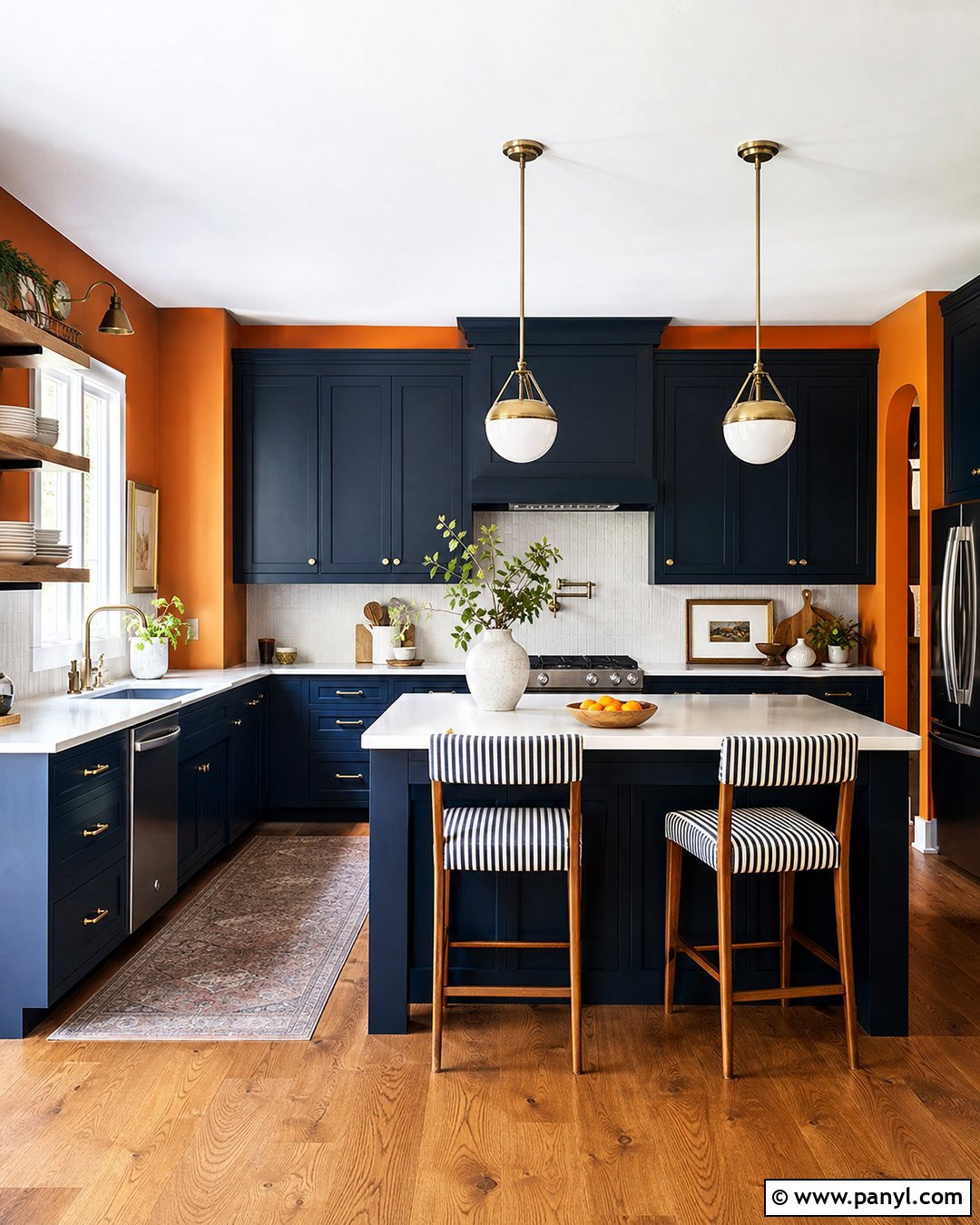 Bright Orange Kitchen Walls With Navy Cabinets - 20 bright orange kitchen walls