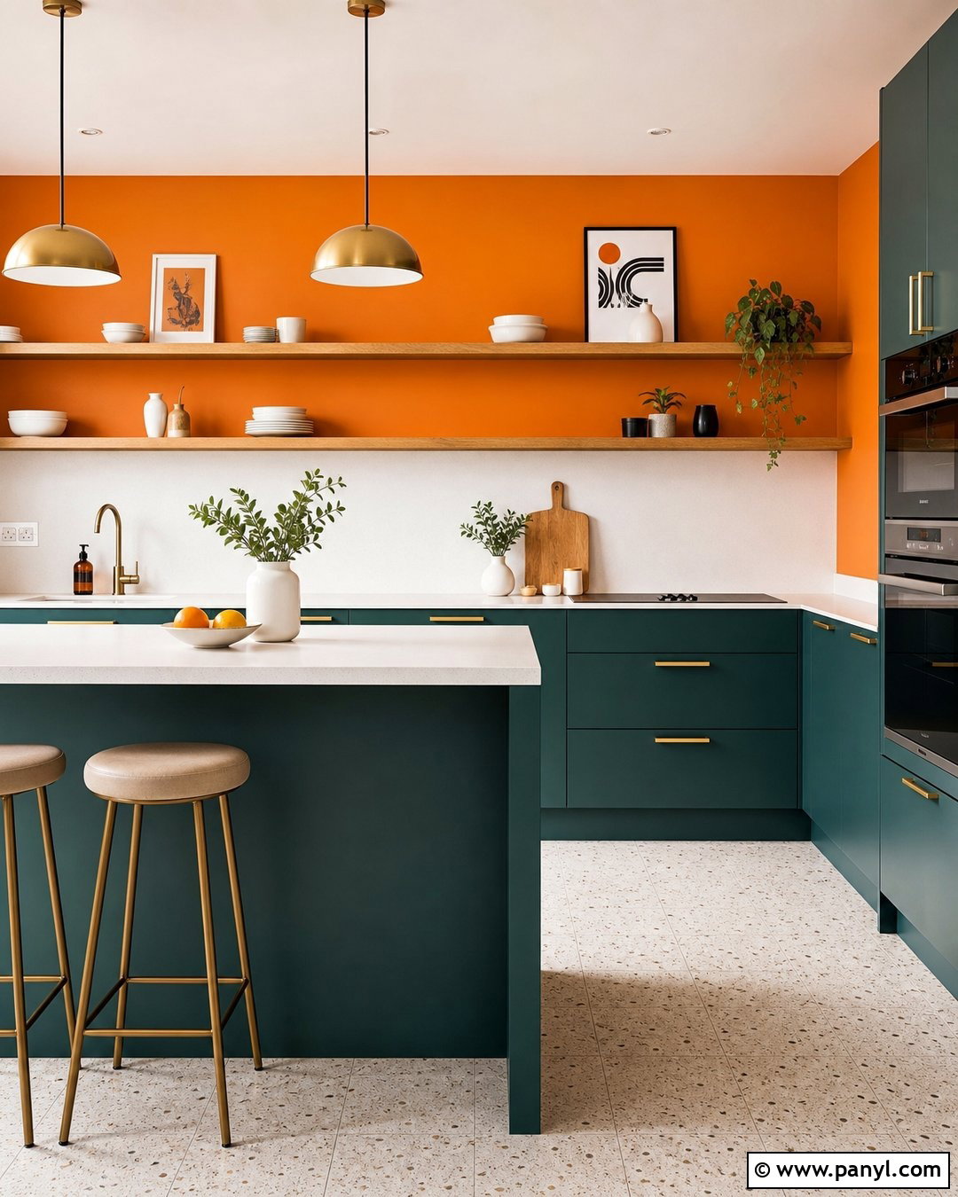 Bright Orange Kitchen Walls With Teal Cabinets - 20 bright orange kitchen walls