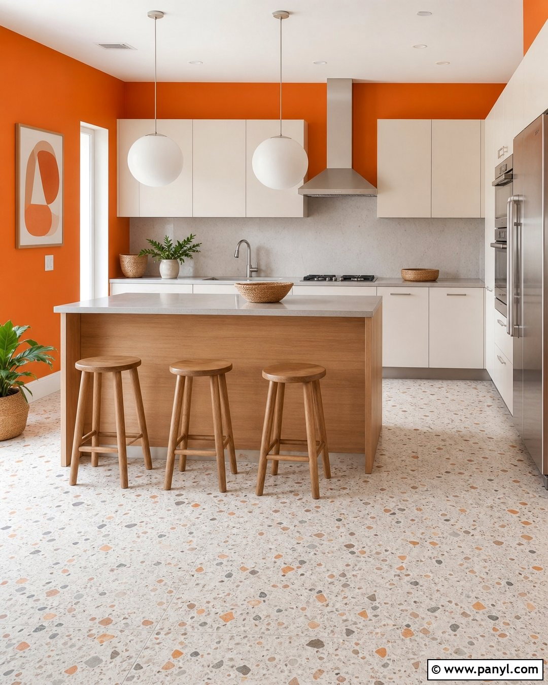 Bright Orange Kitchen Walls With Terrazzo Flooring - 20 bright orange kitchen walls