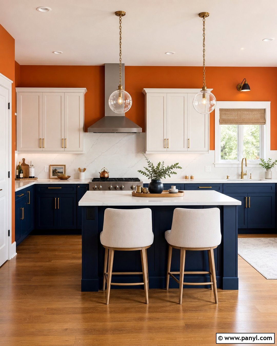 Bright Orange Kitchen Walls With Two-Tone Cabinets - 20 bright orange kitchen walls
