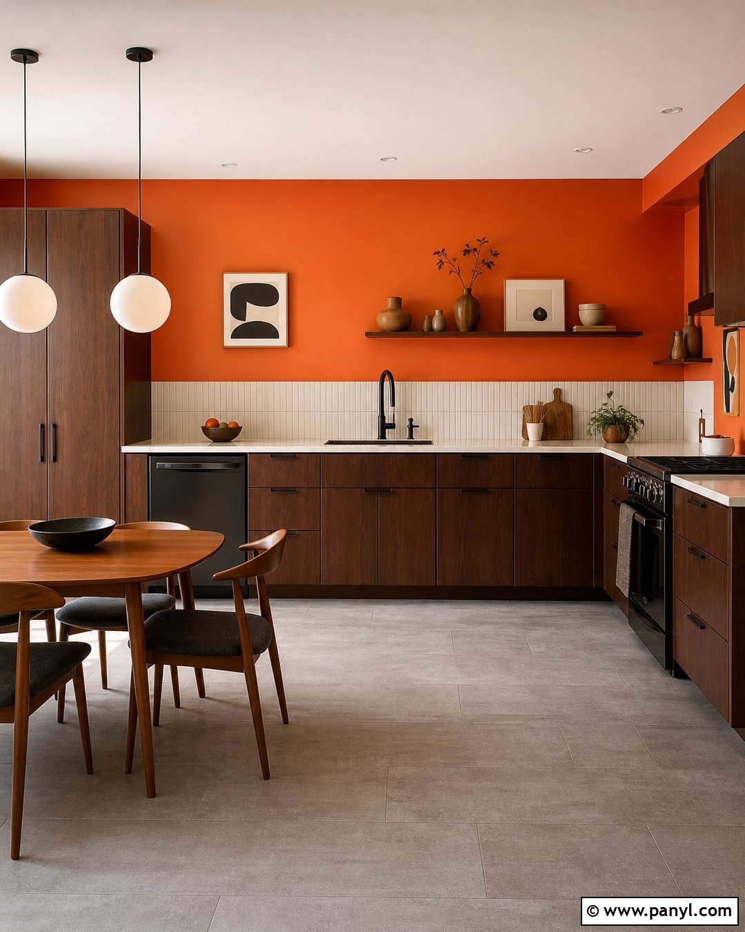 Bright Orange Kitchen Walls With Walnut Cabinets - 20 bright orange kitchen walls