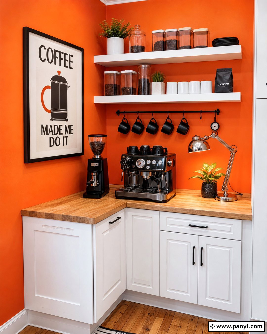 Bright Orange Wall Coffee Corner - 20 Orange Wall Coffee Setup Ideas