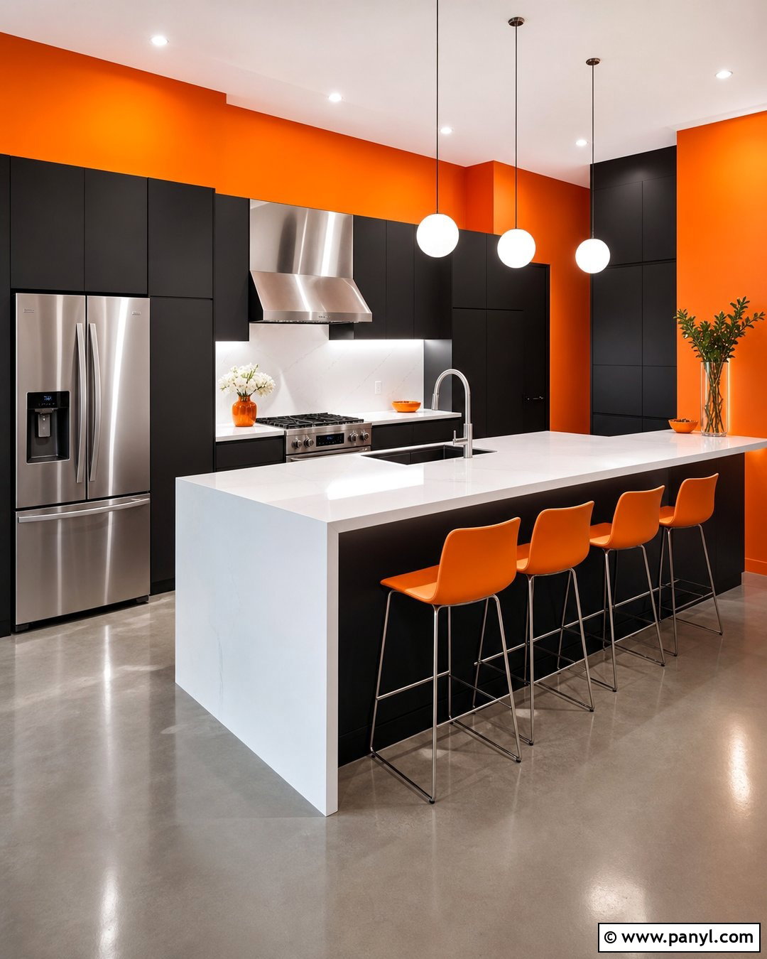 Bright Orange Walls With Black Cabinets - 20 Colorful Kitchen With Orange Walls