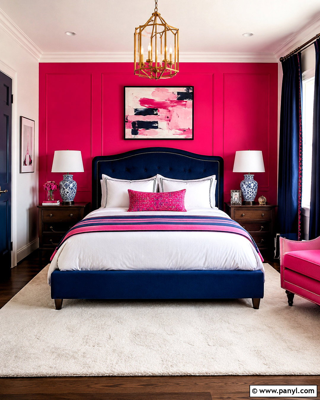 Bright Pink And Navy Bedroom - 20 bright pink bedroom ideas