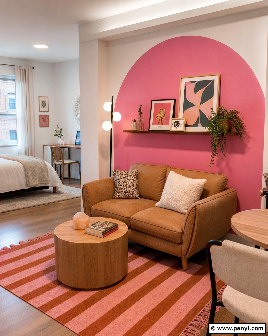 Bright Pink Arch Wall In A Studio Apartment - 20 Bright Pink Wall Color Ideas