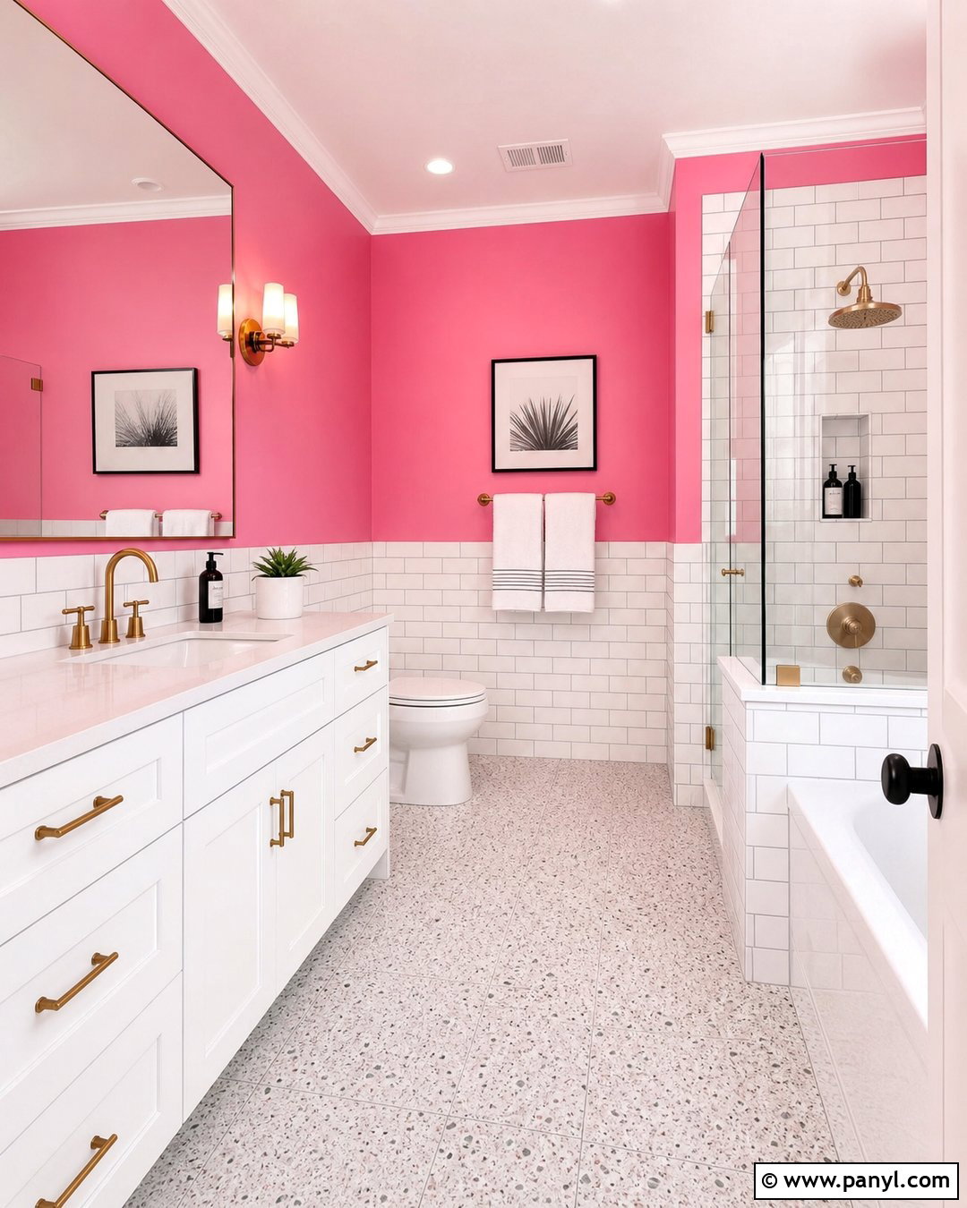 Bright Pink Bathroom With White Tile - 20 Bright Pink Wall Color Ideas